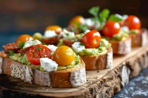 Tranches de pain garnies de tomates et basilic