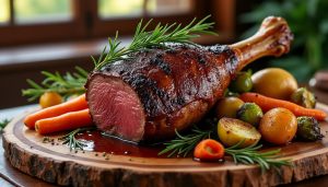 découvrez notre délicieuse recette de cuissot de chevreuil au four, mariné dans un vin rouge savoureux. suivez nos étapes simples pour un plat raffiné qui émerveillera vos invités lors de vos dîners. savourez la tendreté de la viande de chevreuil, rehaussée d'arômes riches et d'épices, pour une expérience culinaire inoubliable.