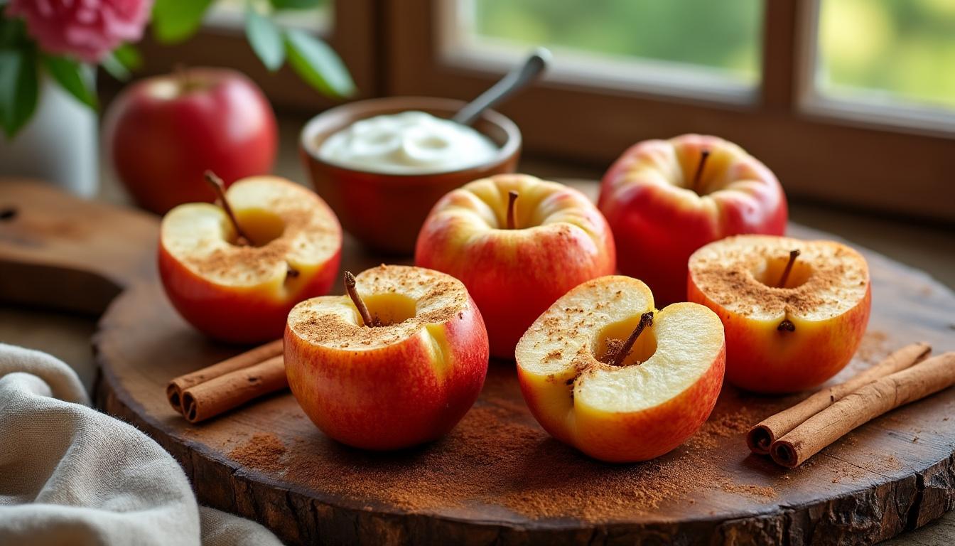 découvrez notre délicieuse recette de pommes au four, rehaussées d'une touche envoûtante de cannelle. facile à préparer, ce dessert réconfortant ravira vos papilles et égayera vos repas!