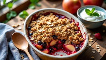 découvrez notre crumble sans beurre, une alternative légère et savoureuse au dessert classique. préparé avec du yaourt, il ravira vos papilles tout en respectant vos envies de légèreté. parfait pour les gourmands soucieux de leur santé !